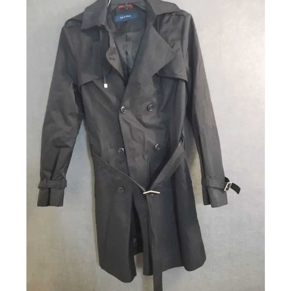 Cole Haan Women's Classic Belted Trench Black/ Gray Coat Size Medium, MSRP $225 - Picture 4 of 6